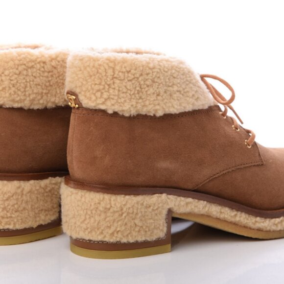 CHANEL Shearling Suede Calfskin Womens Lace Up Ankle Boots - Picture 2 of 3